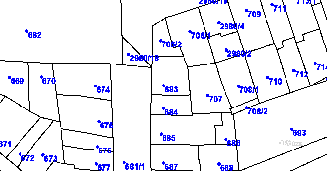 Parcela st. 683 v KÚ Šlapanice u Brna, Katastrální mapa