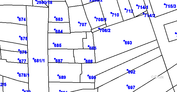 Parcela st. 686 v KÚ Šlapanice u Brna, Katastrální mapa