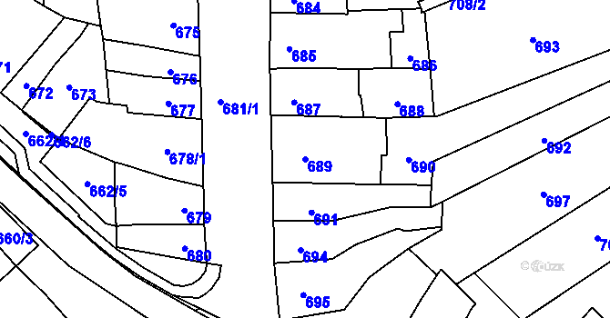 Parcela st. 689 v KÚ Šlapanice u Brna, Katastrální mapa