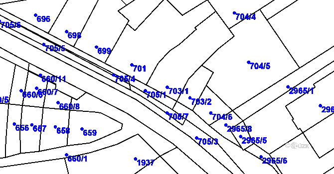 Parcela st. 703/1 v KÚ Šlapanice u Brna, Katastrální mapa