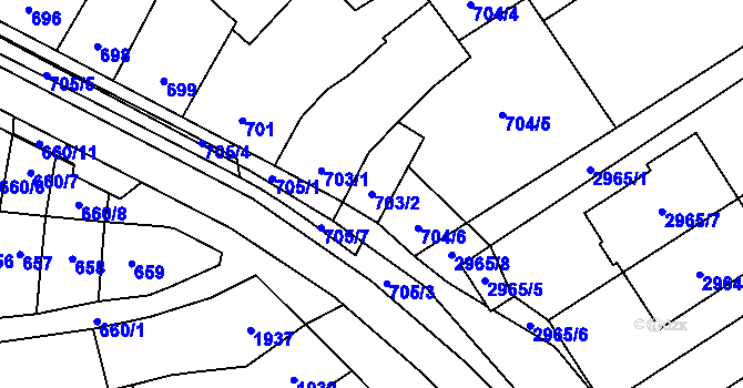 Parcela st. 703/2 v KÚ Šlapanice u Brna, Katastrální mapa