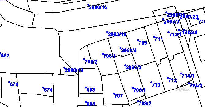 Parcela st. 706/1 v KÚ Šlapanice u Brna, Katastrální mapa