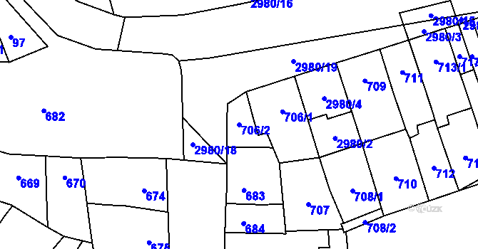Parcela st. 706/2 v KÚ Šlapanice u Brna, Katastrální mapa