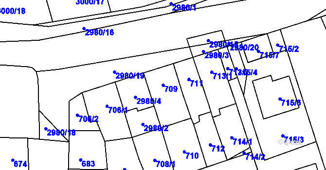 Parcela st. 709 v KÚ Šlapanice u Brna, Katastrální mapa