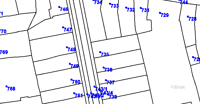 Parcela st. 735 v KÚ Šlapanice u Brna, Katastrální mapa