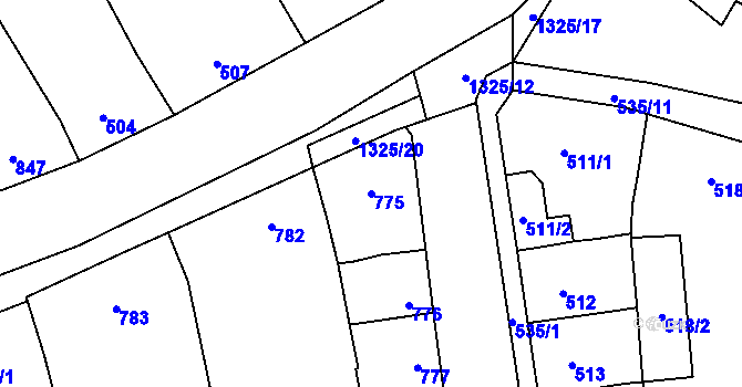 Parcela st. 775 v KÚ Šlapanice u Brna, Katastrální mapa