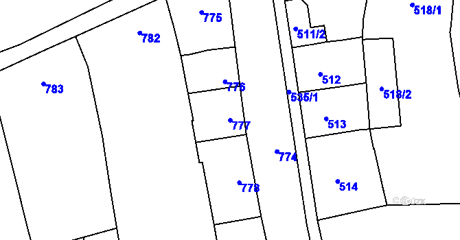 Parcela st. 777 v KÚ Šlapanice u Brna, Katastrální mapa