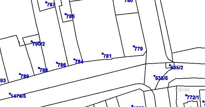 Parcela st. 781 v KÚ Šlapanice u Brna, Katastrální mapa