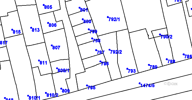 Parcela st. 797 v KÚ Šlapanice u Brna, Katastrální mapa