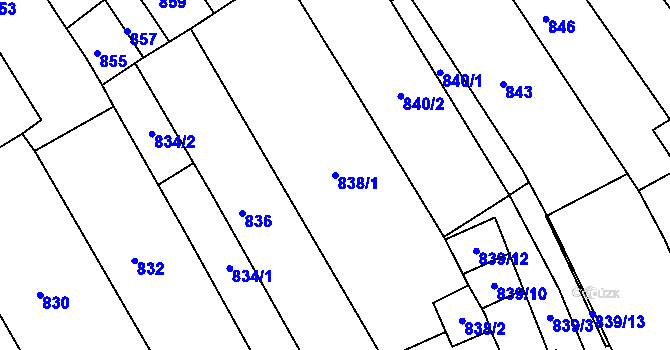 Parcela st. 838/1 v KÚ Šlapanice u Brna, Katastrální mapa