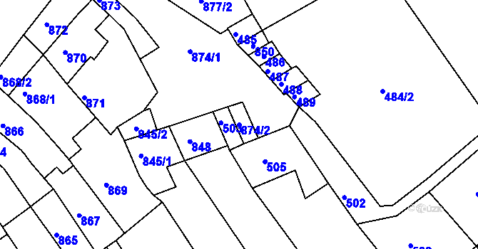 Parcela st. 874/2 v KÚ Šlapanice u Brna, Katastrální mapa