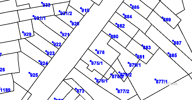 Parcela st. 878 v KÚ Šlapanice u Brna, Katastrální mapa