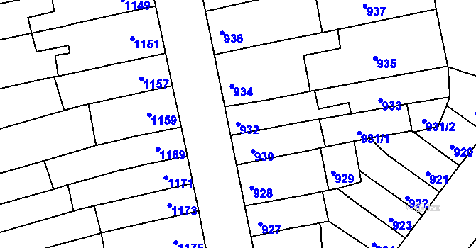 Parcela st. 932 v KÚ Šlapanice u Brna, Katastrální mapa