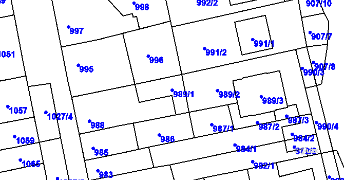 Parcela st. 989/1 v KÚ Šlapanice u Brna, Katastrální mapa