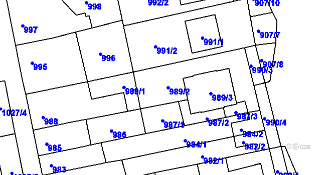 Parcela st. 989/2 v KÚ Šlapanice u Brna, Katastrální mapa