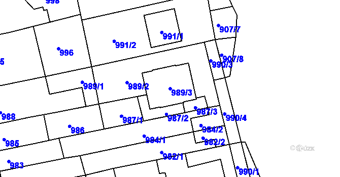 Parcela st. 989/3 v KÚ Šlapanice u Brna, Katastrální mapa