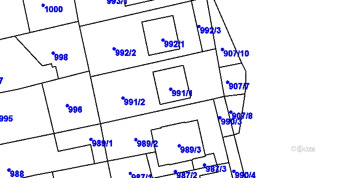 Parcela st. 991/1 v KÚ Šlapanice u Brna, Katastrální mapa