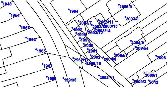 Parcela st. 2000 v KÚ Šlapanice u Brna, Katastrální mapa
