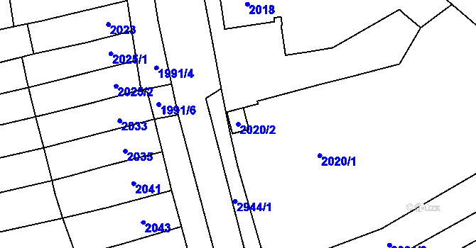 Parcela st. 2020/2 v KÚ Šlapanice u Brna, Katastrální mapa