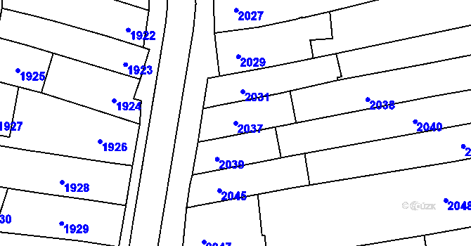 Parcela st. 2037 v KÚ Šlapanice u Brna, Katastrální mapa