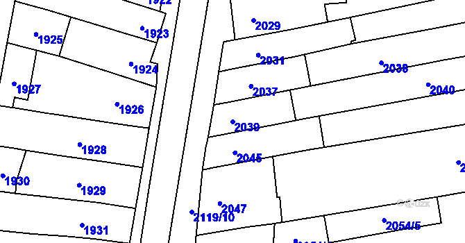Parcela st. 2039 v KÚ Šlapanice u Brna, Katastrální mapa