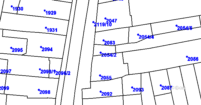 Parcela st. 2054/2 v KÚ Šlapanice u Brna, Katastrální mapa