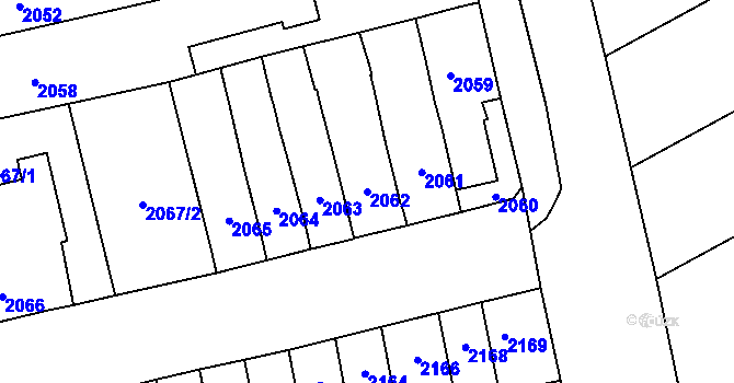 Parcela st. 2062 v KÚ Šlapanice u Brna, Katastrální mapa