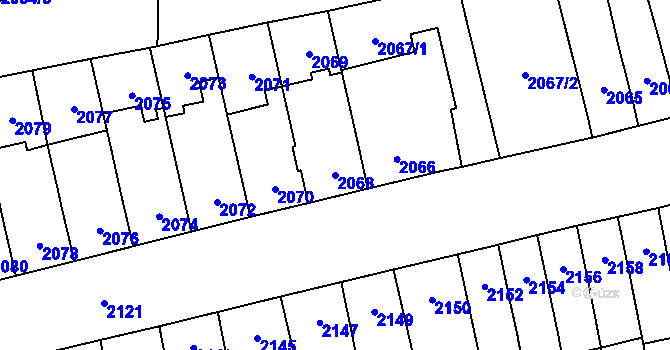 Parcela st. 2068 v KÚ Šlapanice u Brna, Katastrální mapa
