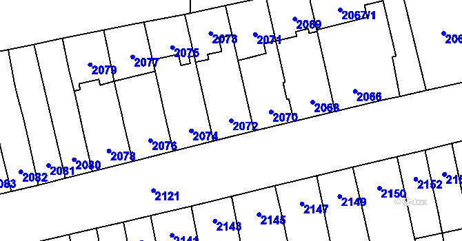 Parcela st. 2072 v KÚ Šlapanice u Brna, Katastrální mapa