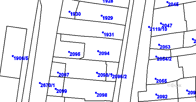 Parcela st. 2094 v KÚ Šlapanice u Brna, Katastrální mapa