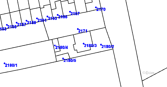 Parcela st. 2180/3 v KÚ Šlapanice u Brna, Katastrální mapa