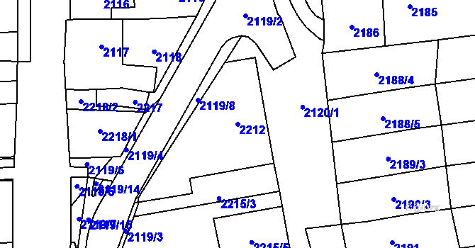 Parcela st. 2212 v KÚ Šlapanice u Brna, Katastrální mapa