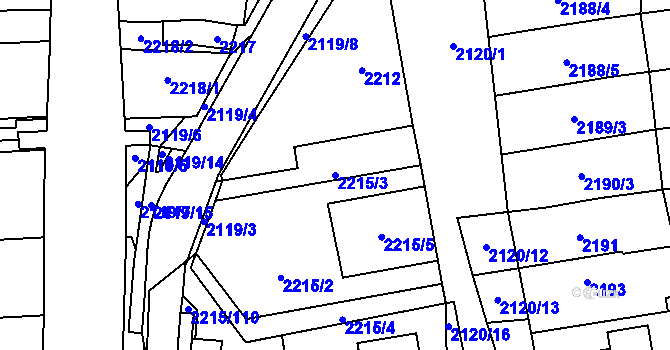 Parcela st. 2215/3 v KÚ Šlapanice u Brna, Katastrální mapa