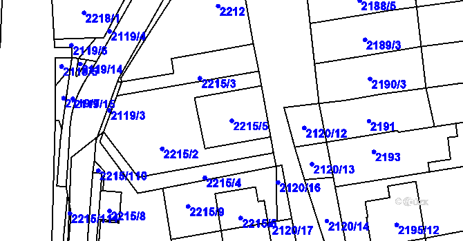 Parcela st. 2215/5 v KÚ Šlapanice u Brna, Katastrální mapa