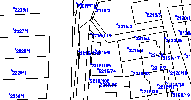 Parcela st. 2215/8 v KÚ Šlapanice u Brna, Katastrální mapa