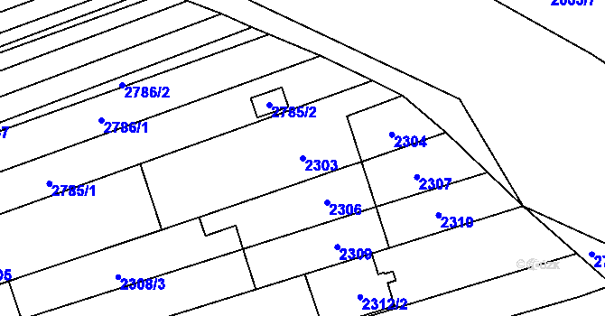Parcela st. 2303 v KÚ Šlapanice u Brna, Katastrální mapa
