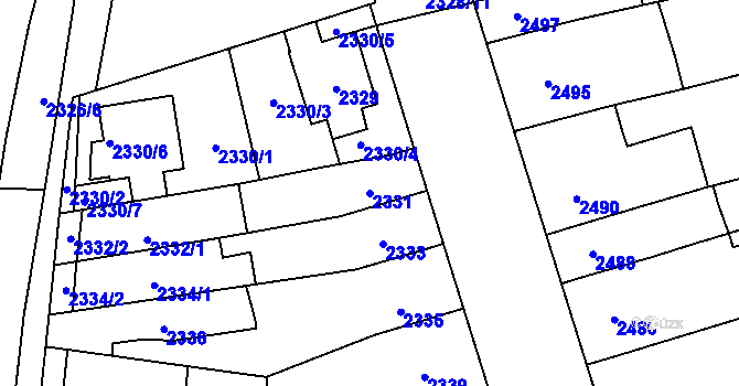 Parcela st. 2331 v KÚ Šlapanice u Brna, Katastrální mapa