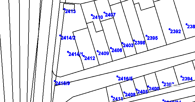 Parcela st. 2409 v KÚ Šlapanice u Brna, Katastrální mapa