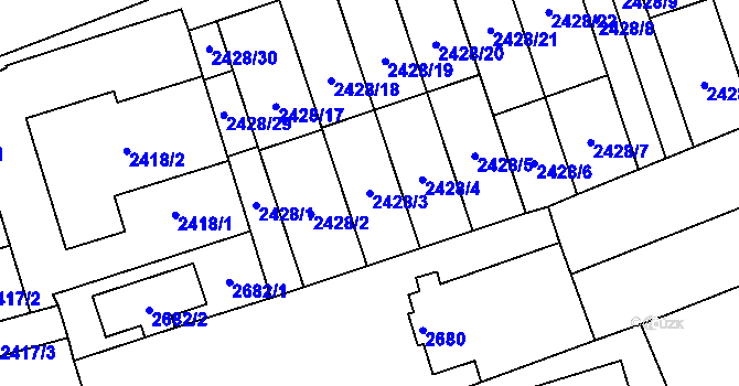 Parcela st. 2428/3 v KÚ Šlapanice u Brna, Katastrální mapa