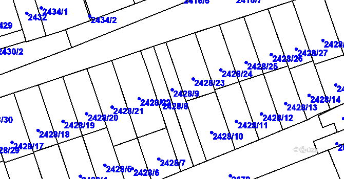 Parcela st. 2428/9 v KÚ Šlapanice u Brna, Katastrální mapa
