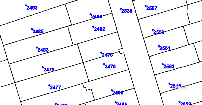 Parcela st. 2478 v KÚ Šlapanice u Brna, Katastrální mapa