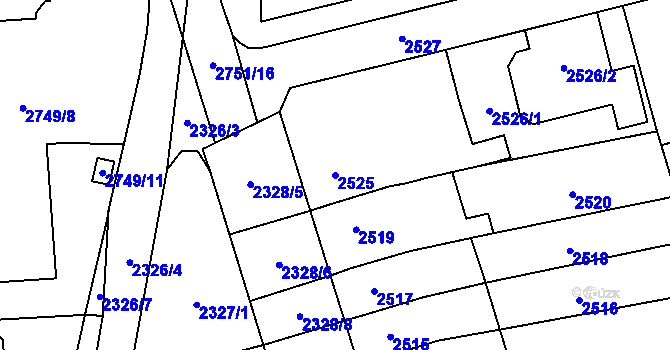 Parcela st. 2525 v KÚ Šlapanice u Brna, Katastrální mapa