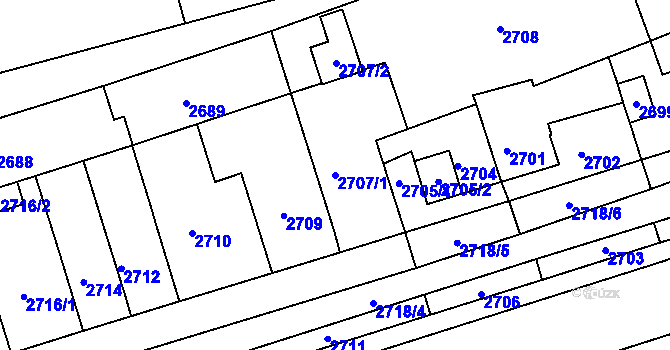 Parcela st. 2707/1 v KÚ Šlapanice u Brna, Katastrální mapa