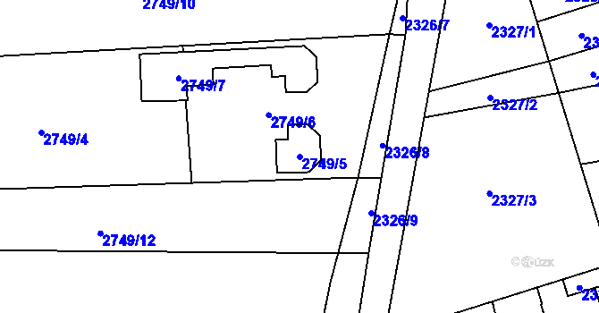 Parcela st. 2749/5 v KÚ Šlapanice u Brna, Katastrální mapa