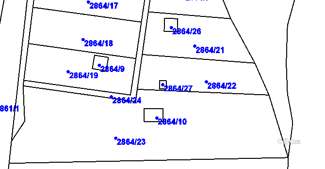 Parcela st. 2864/27 v KÚ Šlapanice u Brna, Katastrální mapa