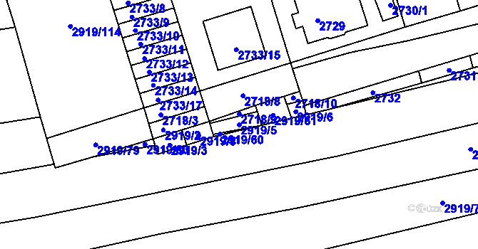 Parcela st. 2919/5 v KÚ Šlapanice u Brna, Katastrální mapa