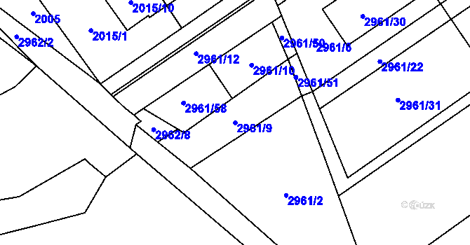 Parcela st. 2961/9 v KÚ Šlapanice u Brna, Katastrální mapa