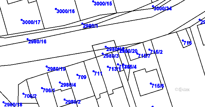 Parcela st. 2980/3 v KÚ Šlapanice u Brna, Katastrální mapa