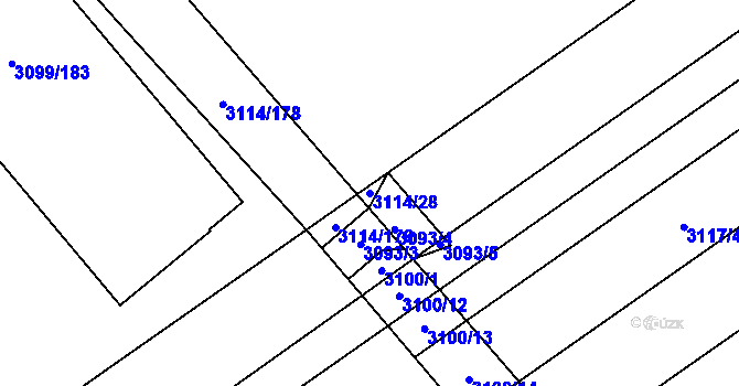 Parcela st. 3114/28 v KÚ Šlapanice u Brna, Katastrální mapa