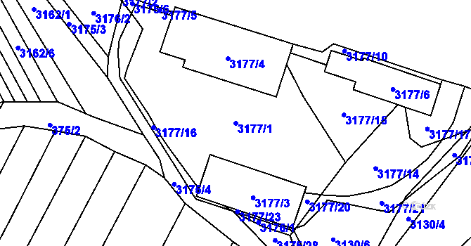Parcela st. 3177/1 v KÚ Šlapanice u Brna, Katastrální mapa